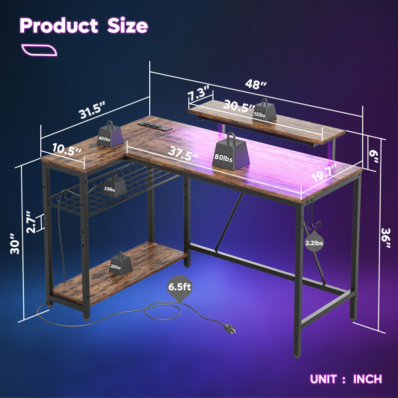 L shaped desk with built in outlets online